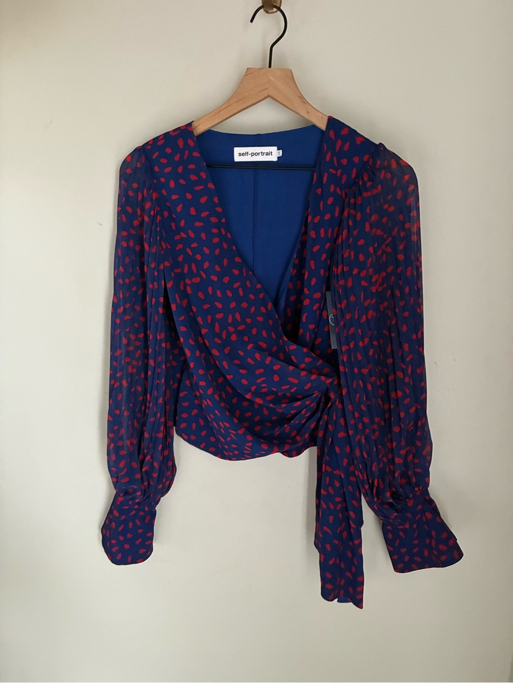 Self-Portrait Blue and‎ Red V-Neck Blouse Size 2